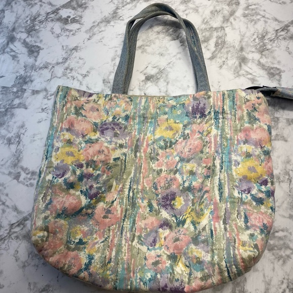 Vintage 90s Pastel Floral Quilted Denim Handle Cottagecore should bag Purse - Picture 10 of 15